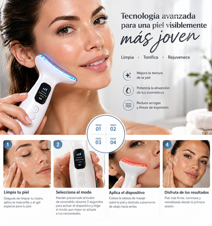 Masajeador Antiedad de Cuello con LED · Lifting, Calor 45° y 7 Modos