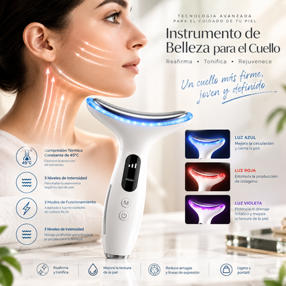 Masajeador Antiedad de Cuello con LED · Lifting, Calor 45° y 7 Modos