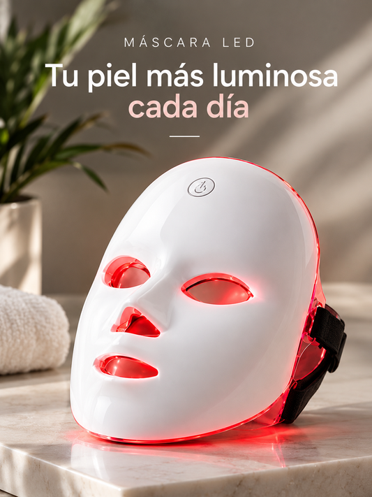 Mascarilla LED Facial 7 Colores, Antiarrugas y Antiacné, Recargable