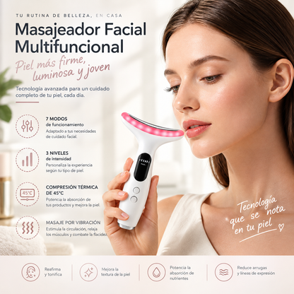 Masajeador Antiedad de Cuello con LED · Lifting, Calor 45° y 7 Modos