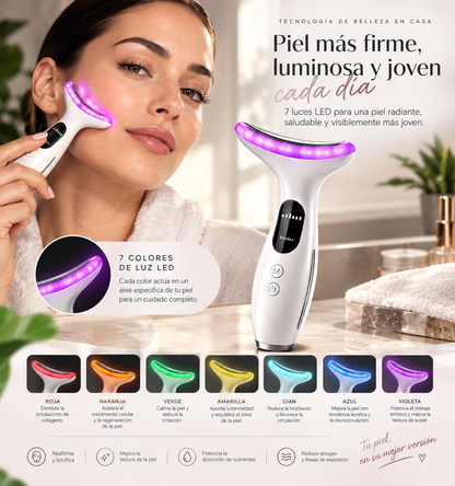 Masajeador Antiedad de Cuello con LED · Lifting, Calor 45° y 7 Modos