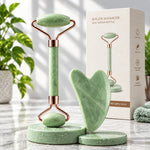 Set rodillo facial y gua sha verde salvia con su caja